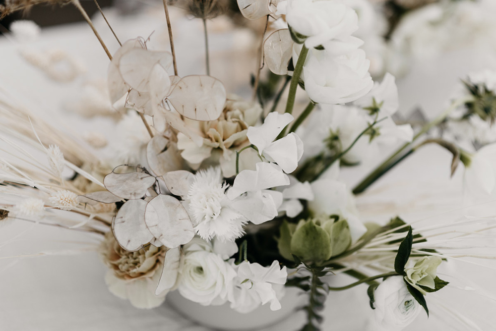 Couronne de mariée en rucus blanc séché