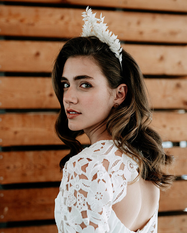 Couronne de mariée en rucus blanc séché