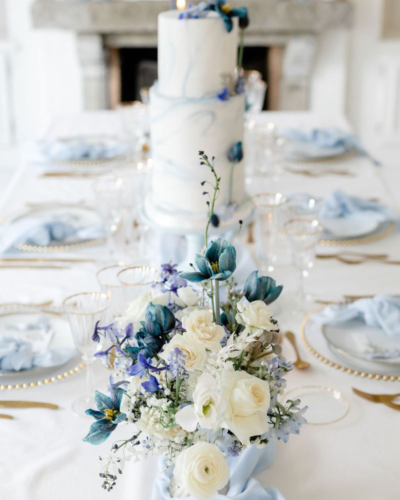 Décoration de table mariage d'hiver bleu