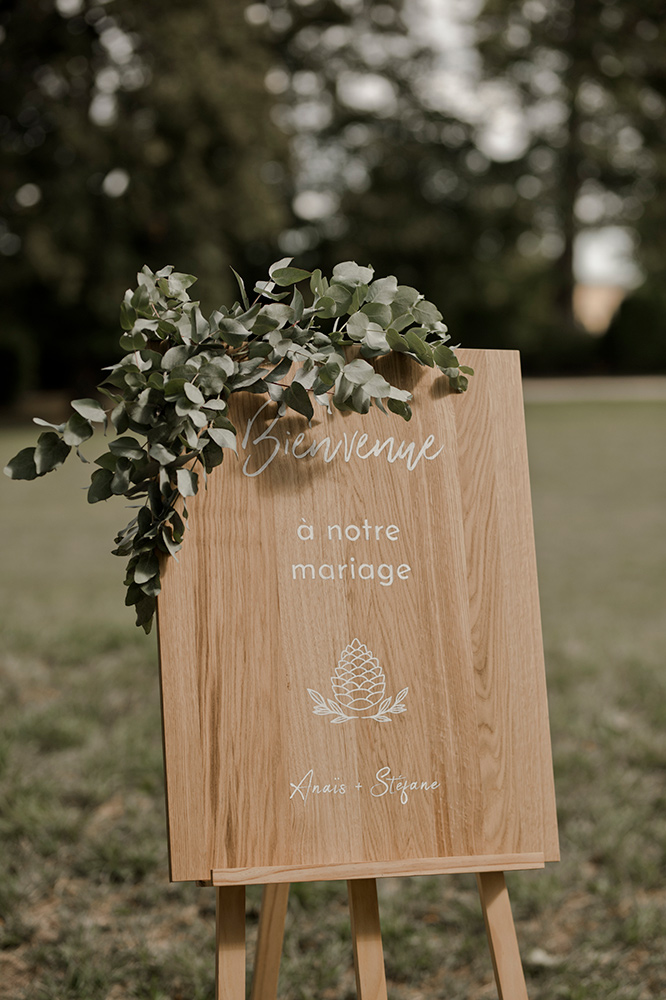 Panneau de bienvenue personnalisé et eucalypttus
