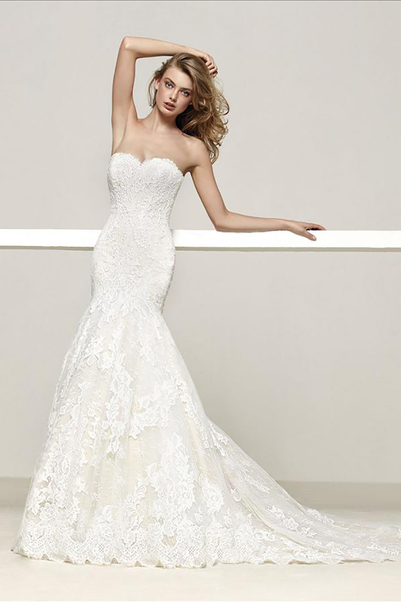 Robe de mariée sirène avec dentelle et perles