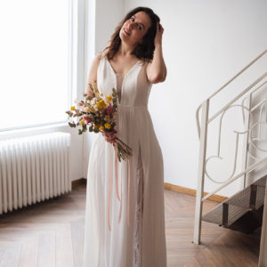 Robe de mariée longues manches courtes