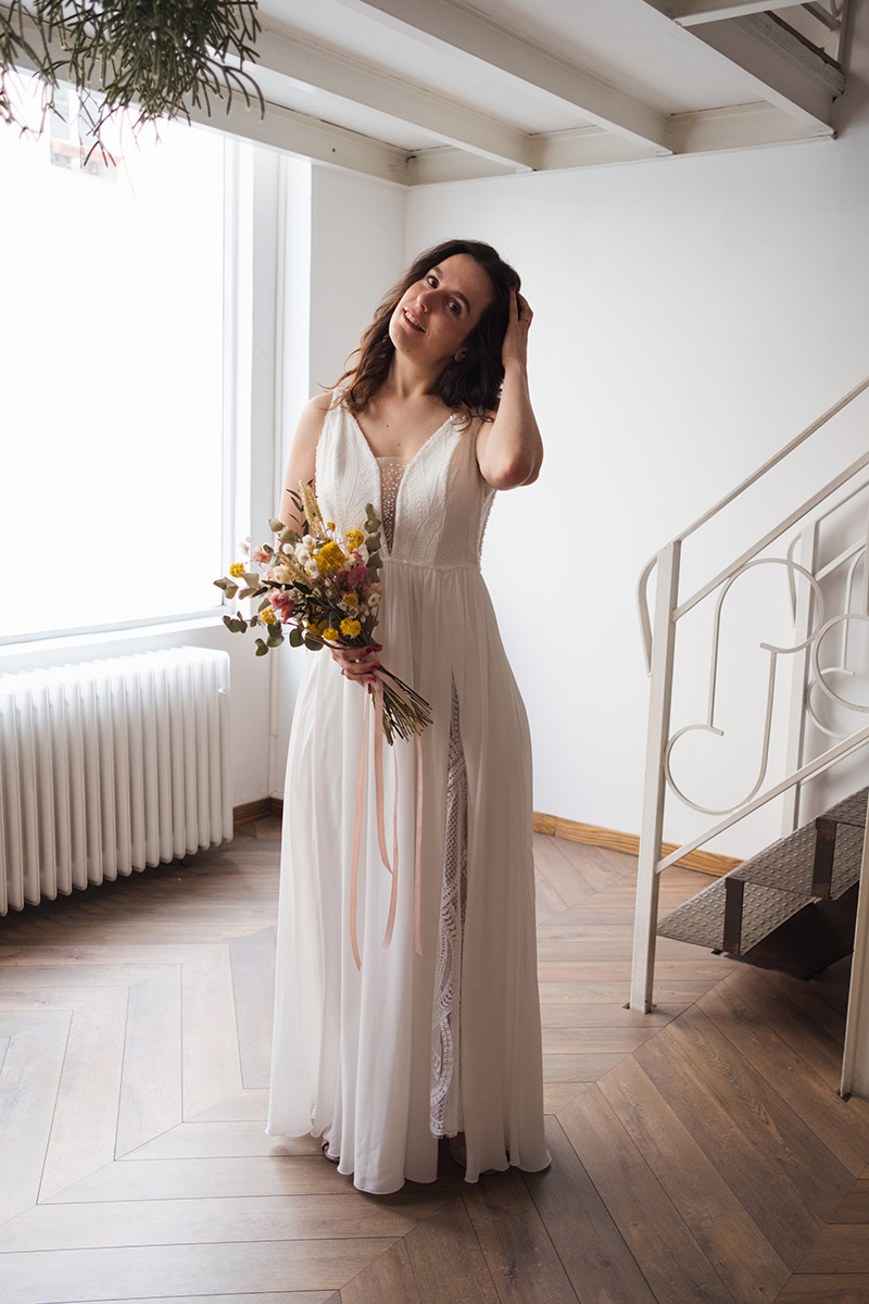Robe de mariée longues manches courtes