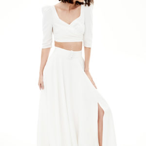 Ensemble de mariée crop top à manches longues et jupe