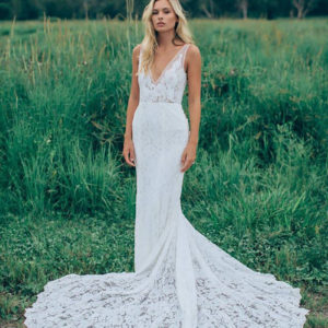 Robe sirène sans manche en dentelle