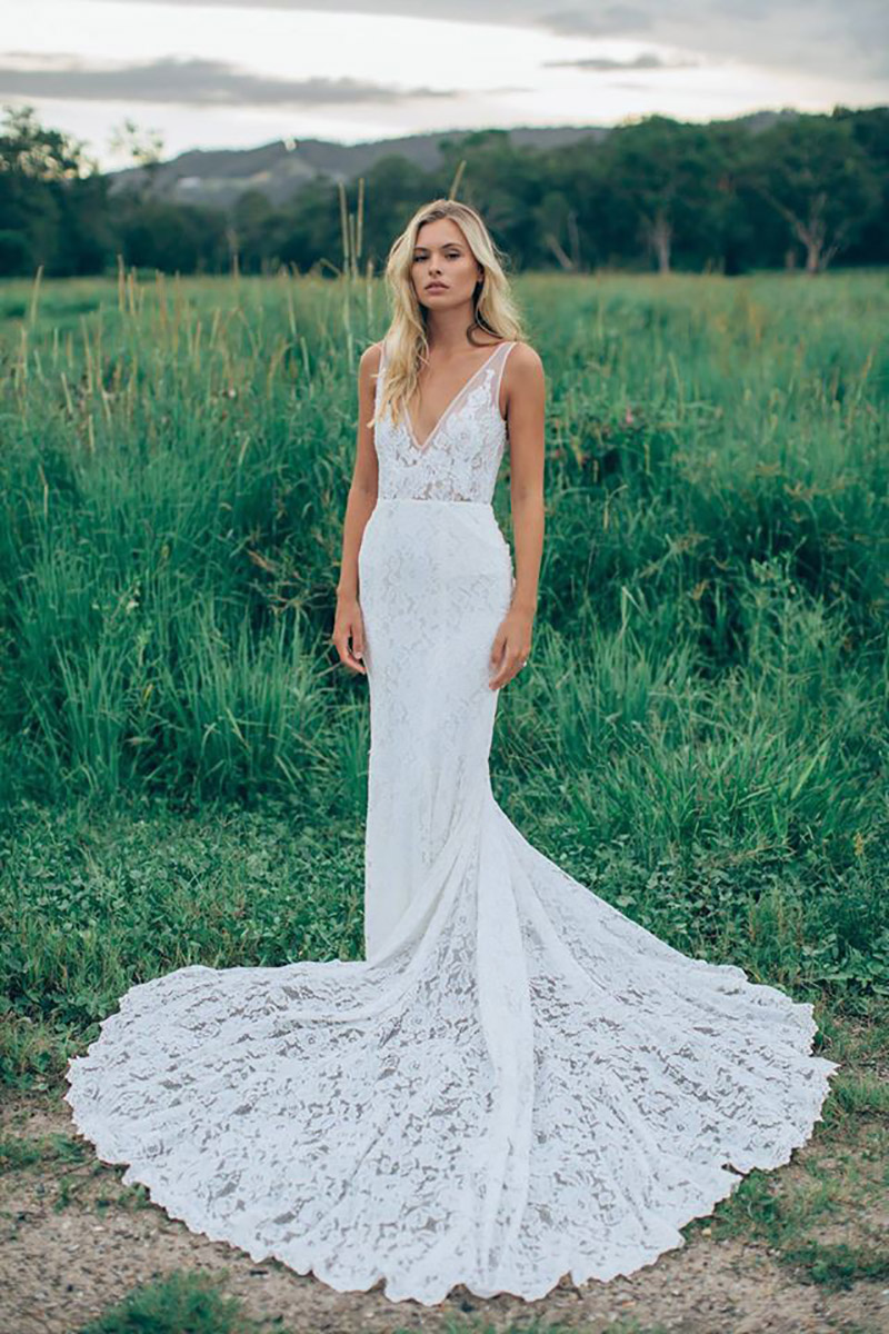 Robe sirène sans manche en dentelle