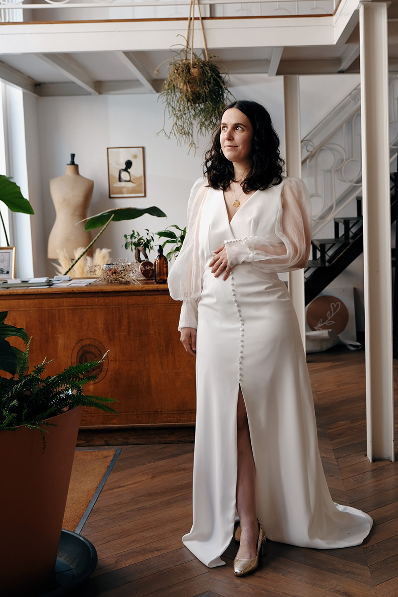 Robe de mariée à manches longues en organza