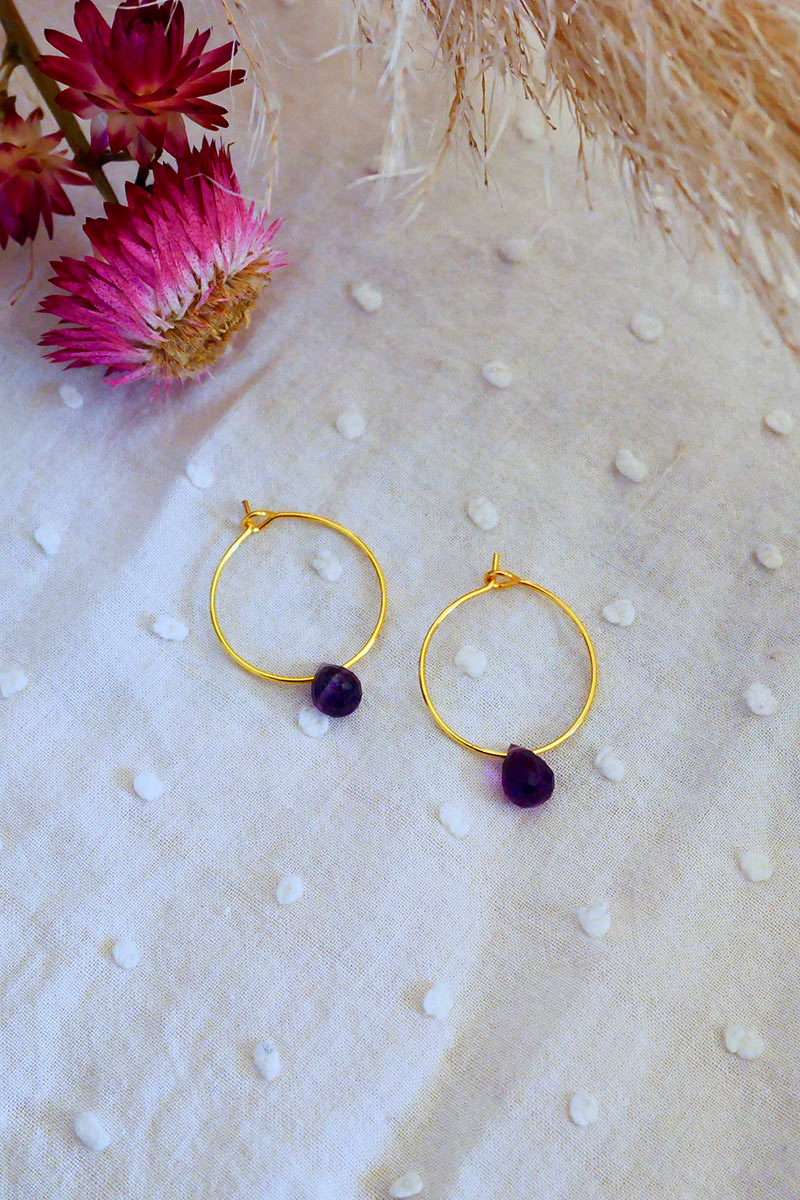 Boucles d'oreilles de mariée avec améthyste
